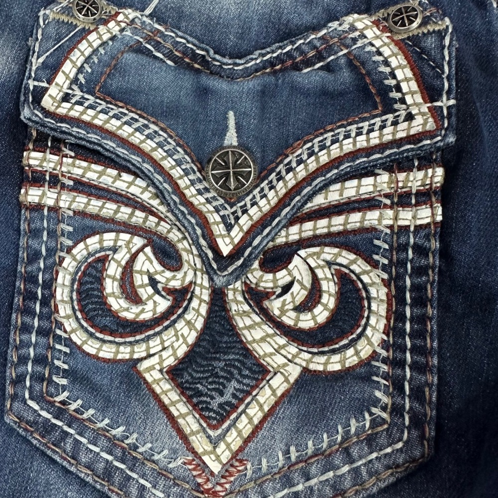 Affliction Blake Black Premium Mens Jeans 32 Dark Wash Embroidered Strt Leg Y2K - Picture 12 of 13